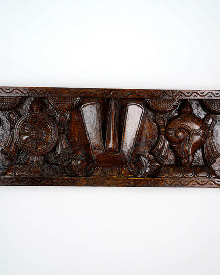 Wooden Carved Namam with Shankh Chakra Wall Hanging Panel - WL5879