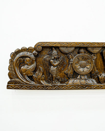 Wooden Carved Namam with Shankh Chakra Wall Hanging Panel - WL5879