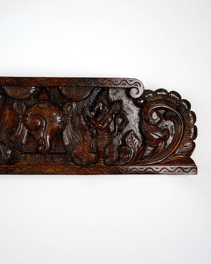 Wooden Carved Namam with Shankh Chakra Wall Hanging Panel - WL5879