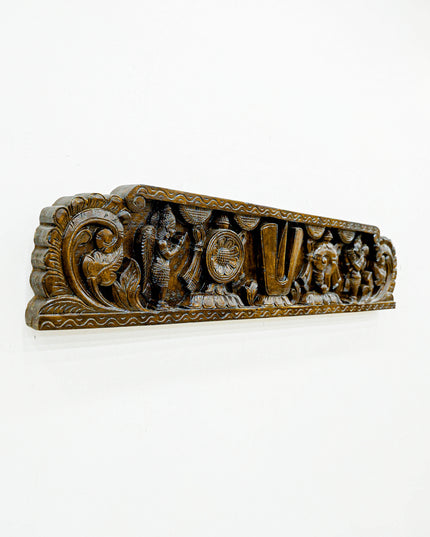 Wooden Carved Namam with Shankh Chakra Wall Hanging Panel - WL5879