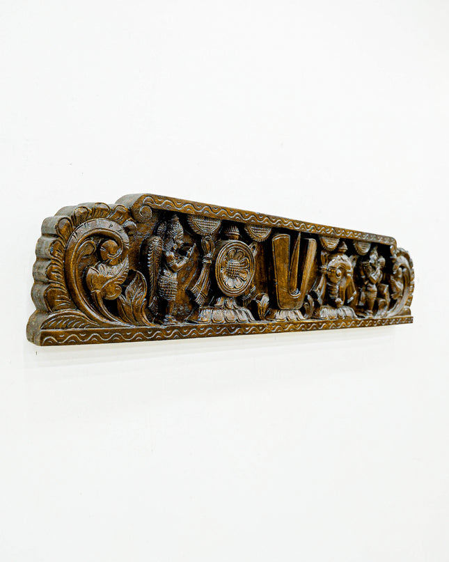 Wooden Carved Namam with Shankh Chakra Wall Hanging Panel - WL5879