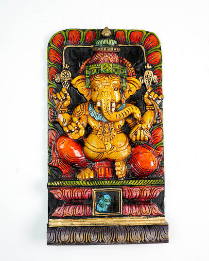 Wooden Carved Ganesha Wall Hanging - WL5882