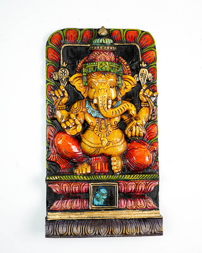Wooden Carved Ganesha Wall Hanging - WL5882