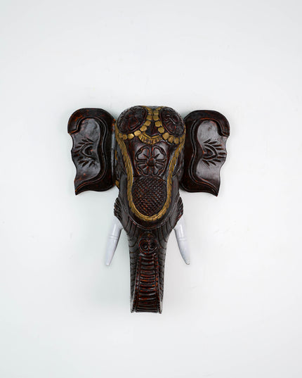 Wooden Carved Elephant Head Wall Hanging - WL5883