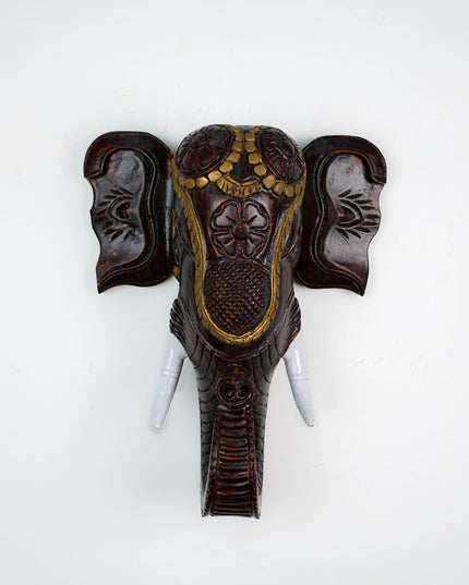 Wooden Carved Elephant Head Wall Hanging - WL5883