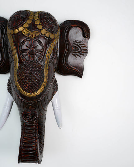 Wooden Carved Elephant Head Wall Hanging - WL5883