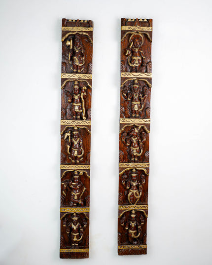 Wooden Carved Dasavatharam Wall Hanging Panel - Set of 2 - WL5884