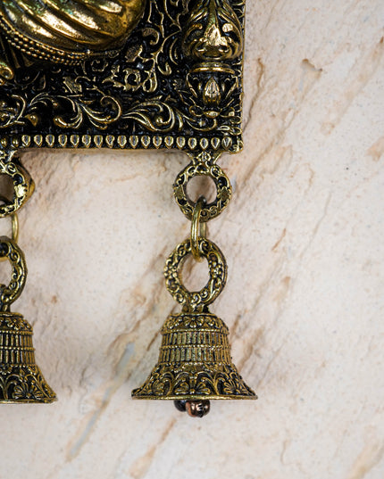 Brass Antique Ganesha Wall Hanging with Bell - 7 inch - WL5886