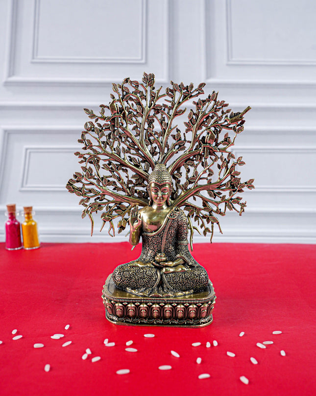Brass Buddha with Kalpavriksha Tree Idol - 6 inch - WL5888