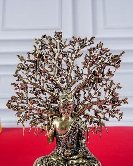 Brass Buddha with Kalpavriksha Tree Idol - 6 inch - WL5888