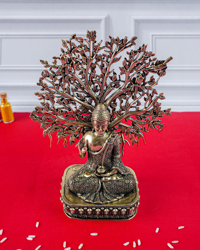 Brass Buddha with Kalpavriksha Tree Idol - 6 inch - WL5888