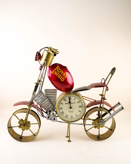 Metal Painted Royal Enfield Bike with Clock - Red - WL5892-1