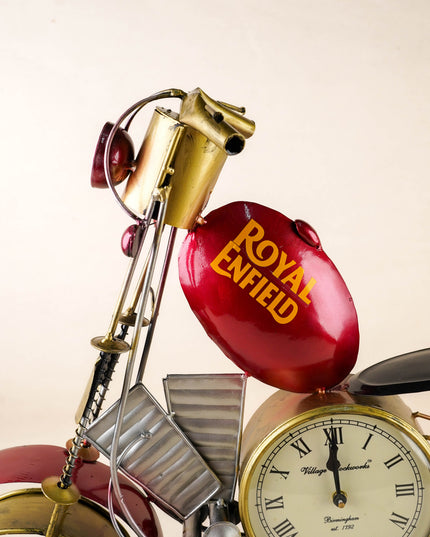 Metal Painted Royal Enfield Bike with Clock - Red - WL5892-1