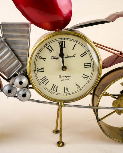 Metal Painted Royal Enfield Bike with Clock - Red - WL5892-1