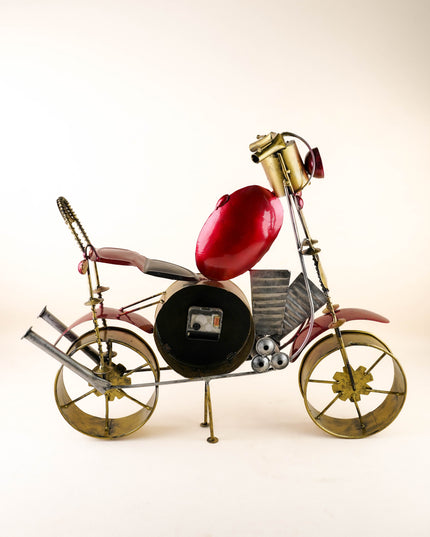 Metal Painted Royal Enfield Bike with Clock - Red - WL5892-1