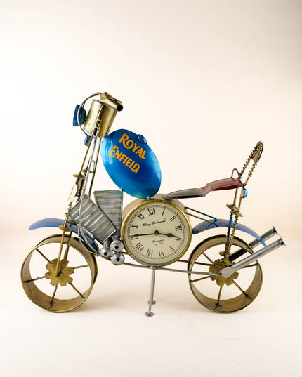 Metal Painted Royal Enfield Bike with Clock - Blue - WL5892-2