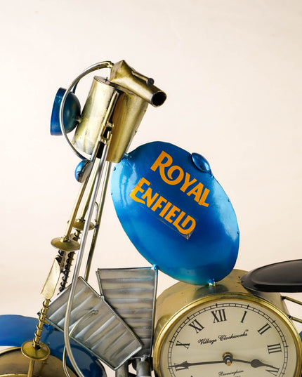 Metal Painted Royal Enfield Bike with Clock - Blue - WL5892-2