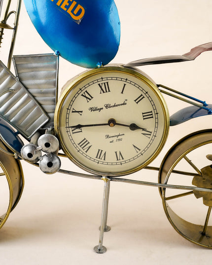Metal Painted Royal Enfield Bike with Clock - Blue - WL5892-2