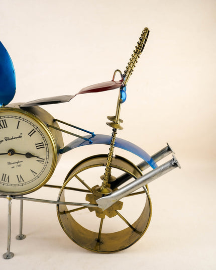 Metal Painted Royal Enfield Bike with Clock - Blue - WL5892-2