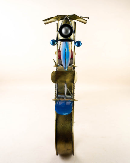 Metal Painted Royal Enfield Bike with Clock - Blue - WL5892-2