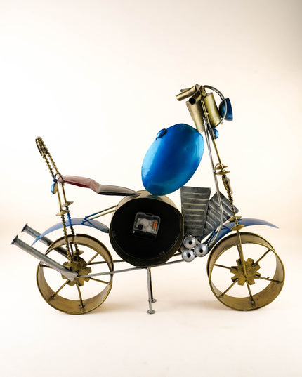 Metal Painted Royal Enfield Bike with Clock - Blue - WL5892-2