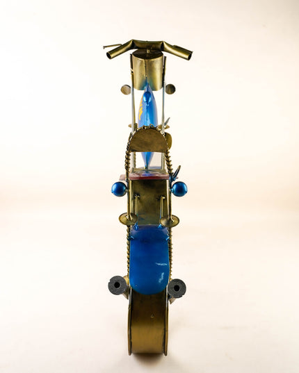 Metal Painted Royal Enfield Bike with Clock - Blue - WL5892-2