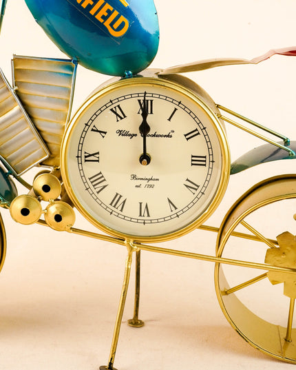 Metal Painted Royal Enfield Bike with Clock - Blue - WL5892-2