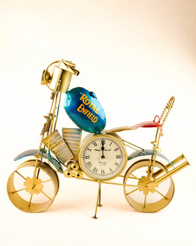 Metal Painted Royal Enfield Bike with Clock - Blue - WL5892-2