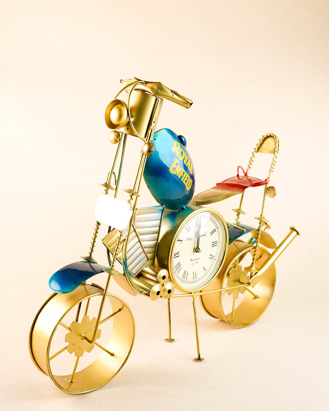 Metal Painted Royal Enfield Bike with Clock - Blue - WL5892-2