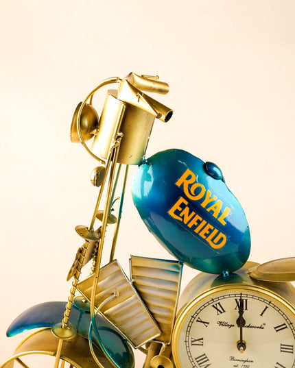 Metal Painted Royal Enfield Bike with Clock - Blue - WL5892-2
