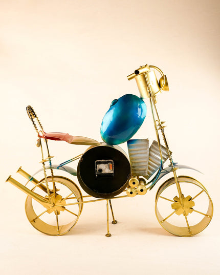 Metal Painted Royal Enfield Bike with Clock - Blue - WL5892-2