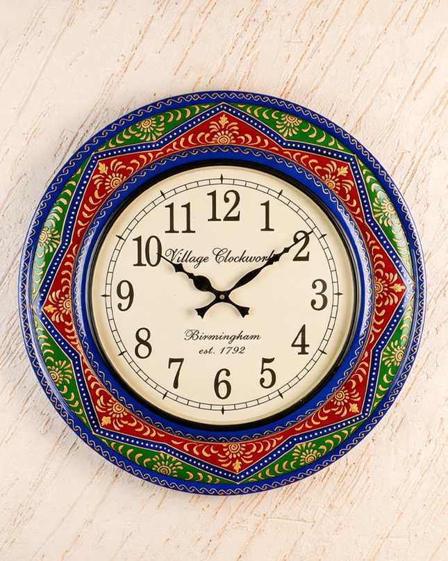 Wall Clock - Painted with Floral Design - 18 inch - WL5909