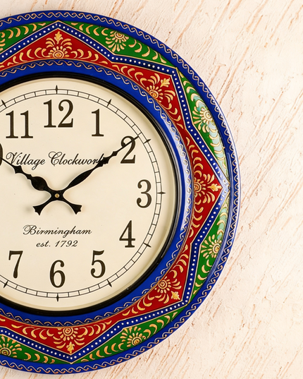 Wall Clock - Painted with Floral Design - 18 inch - WL5909