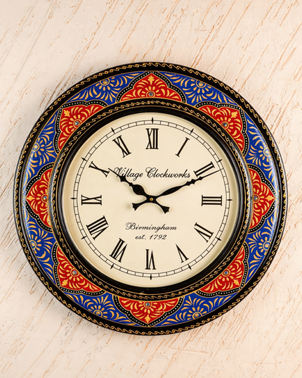 Wall Clock - Painted with Floral Design - 18 inch - WL5912