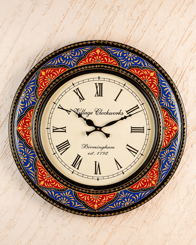 Wall Clock - Painted with Floral Design - 18 inch - WL5912