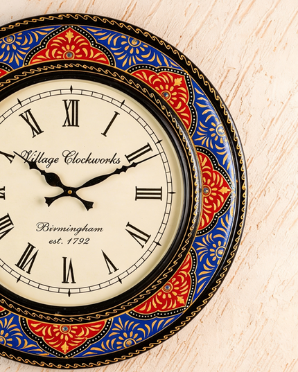 Wall Clock - Painted with Floral Design - 18 inch - WL5912