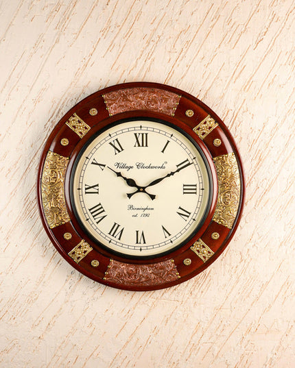 Wall Clock - Embossed Brass with Floral Designs - 18 inch  - WL5914