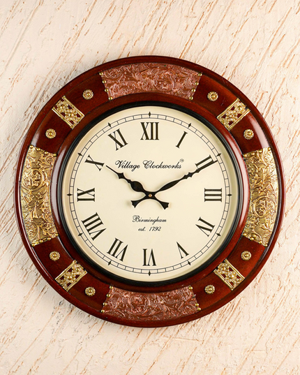 Wall Clock - Embossed Brass with Floral Designs - 18 inch  - WL5914