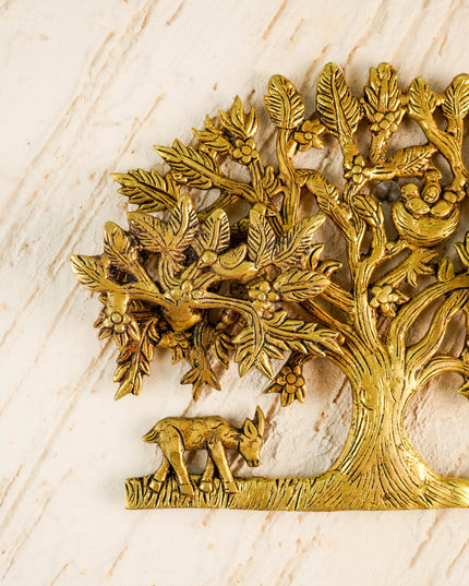 Brass Kalpavriksha Tree with Root Wall Hanging - 8 inch - WL5915