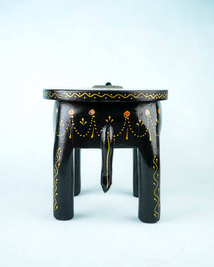 Hand Painted Elephant Stool - 8 inch - Black - WL5921