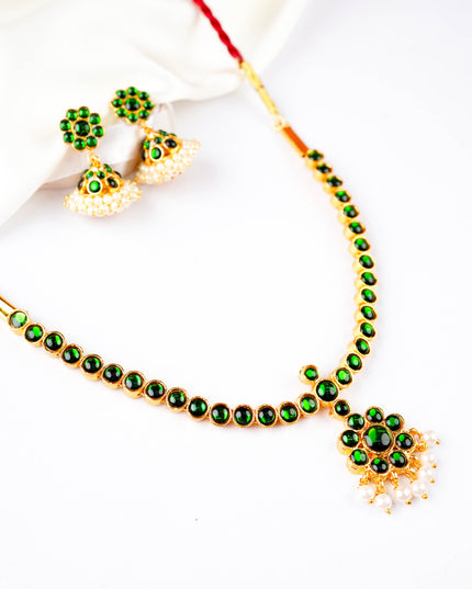 Kemp Necklace with Earrings - Green - WL5922-2