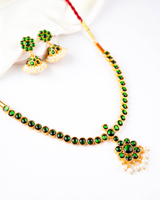 Kemp Necklace with Earrings - Green - WL5922-2