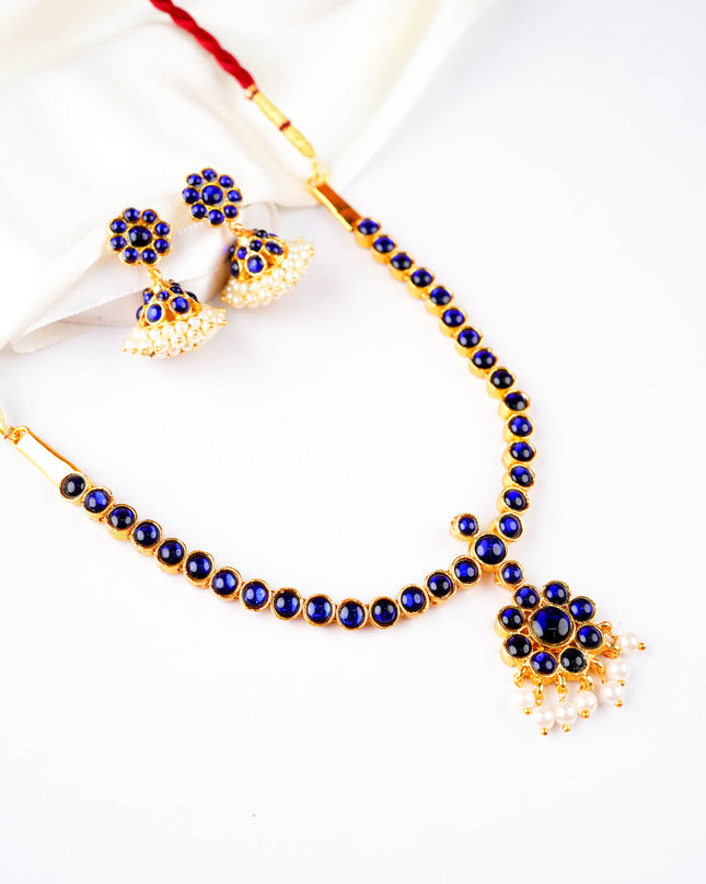 Kemp Necklace with Earrings - Blue - WL5922-3
