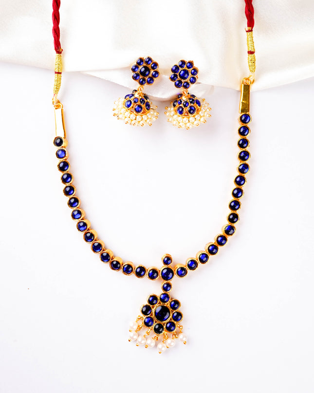 Kemp Necklace with Earrings - Blue - WL5922-3