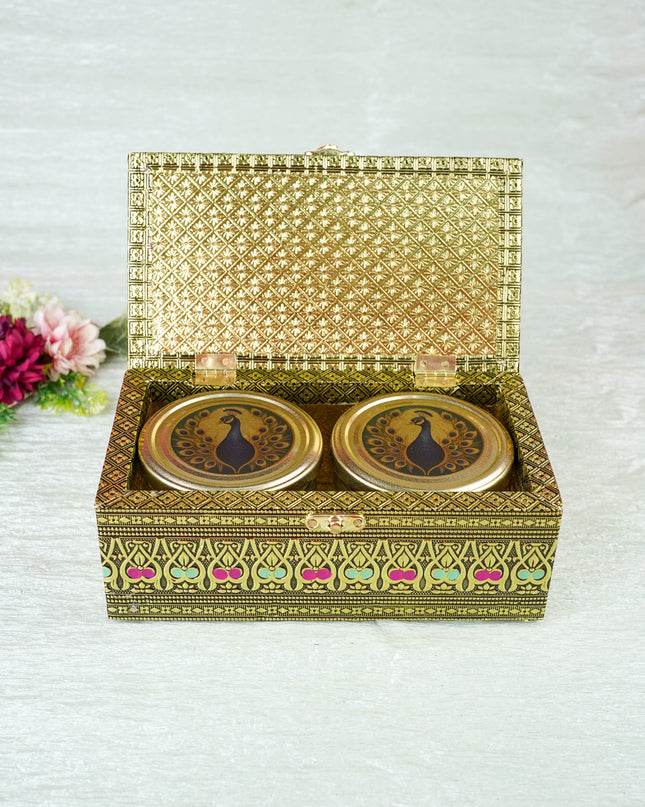 Oxidized Peacock Design - Dry Fruit Box with 2 Jar - 8 inch - WL5924
