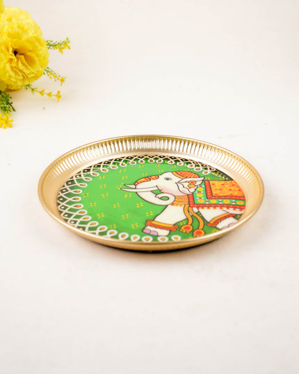 Brass Plate with Elephant Print - 8 inch - WL5936-2