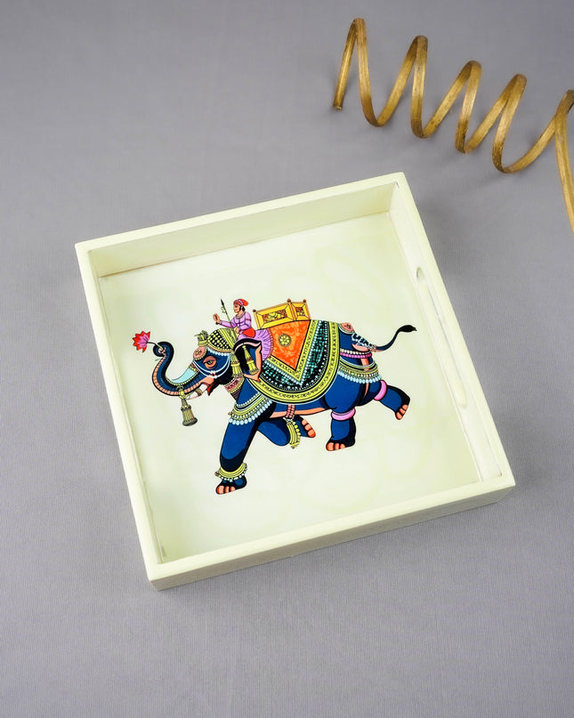 Digital Printed Square Tray - Elephant Design - 8X8 inch - WL5940-2