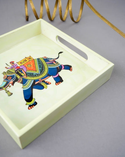Digital Printed Square Tray - Elephant Design - 8X8 inch - WL5940-2