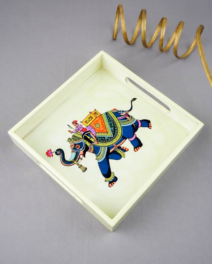 Digital Printed Square Tray - Elephant Design - 8X8 inch - WL5940-2