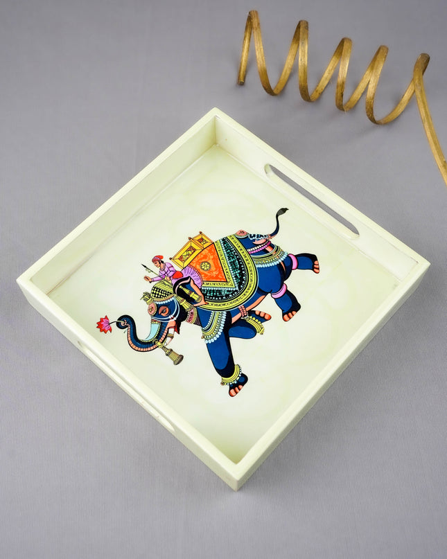 Digital Printed Square Tray - Elephant Design - 8X8 inch - WL5940-2
